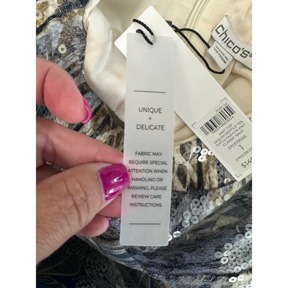 NWT Chico's Full Sequin Top 1 M Reptile Snakeskin Maximalist Festival - Picture 8 of 9